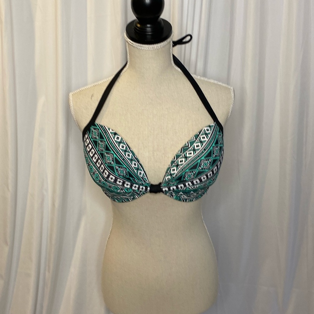 113 Venus Green & Black Halter Bikini Top DD Cup Support Size 34DD